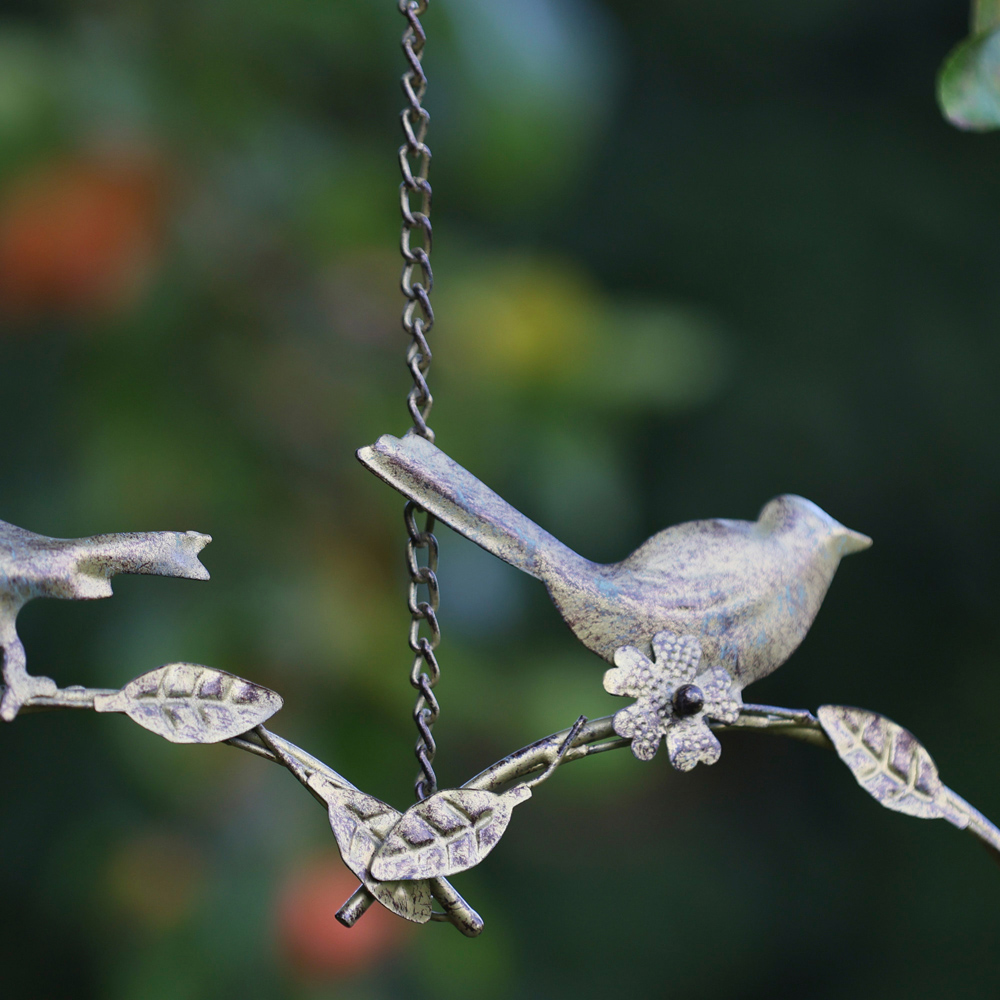 Dibor Gold Iron Heart Shaped Ornate Leaves and Floral Hanging Bird Feeder Dish with Chain Image 4
