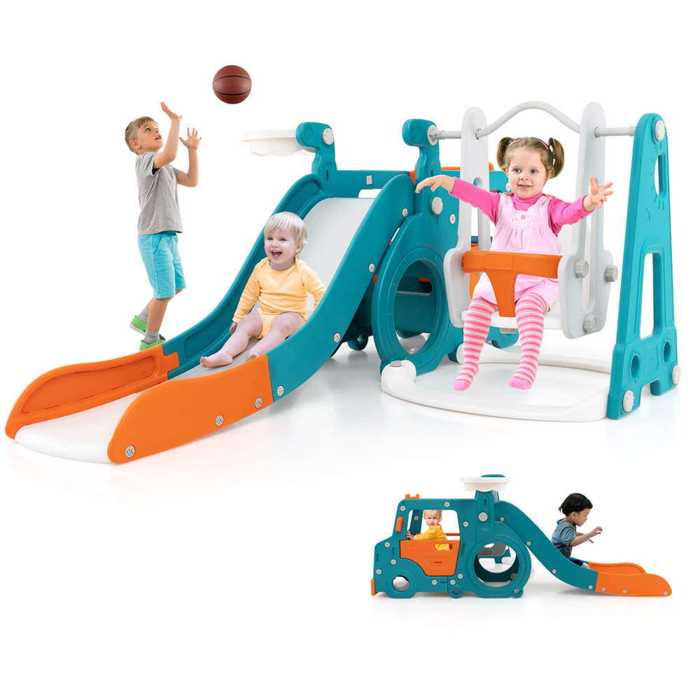 Costway 5-in-1 Kids Multicolour Slide and Swing Set Image 3