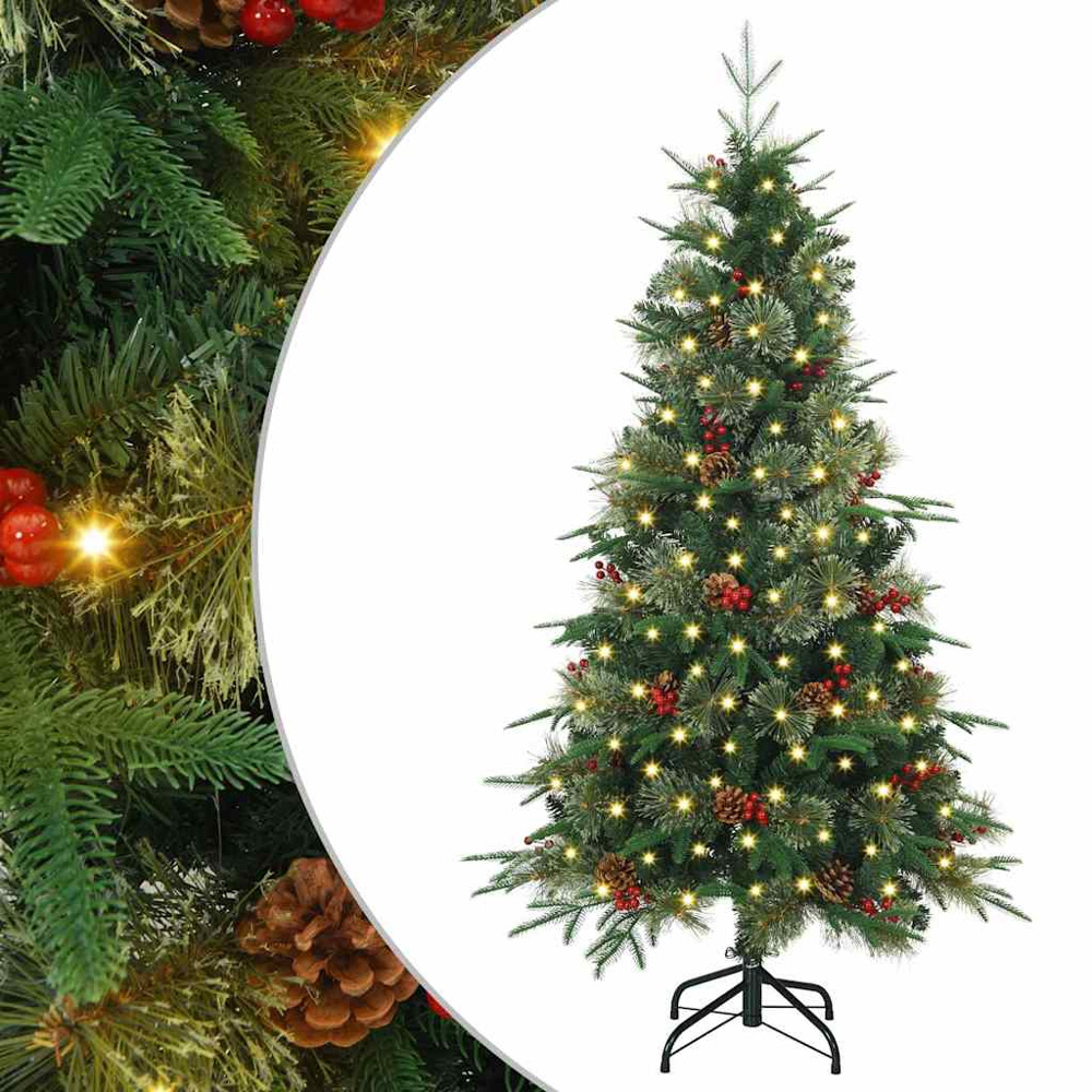 vidaXL Pre-Lit Green Artificial Hinged Christmas Tree 5ft Image 2