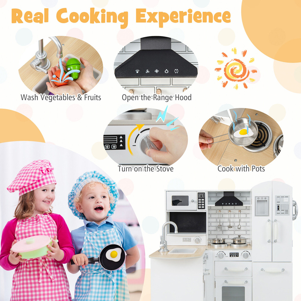 Costway Kids White Corner Wooden Kitchen Playset Image 6