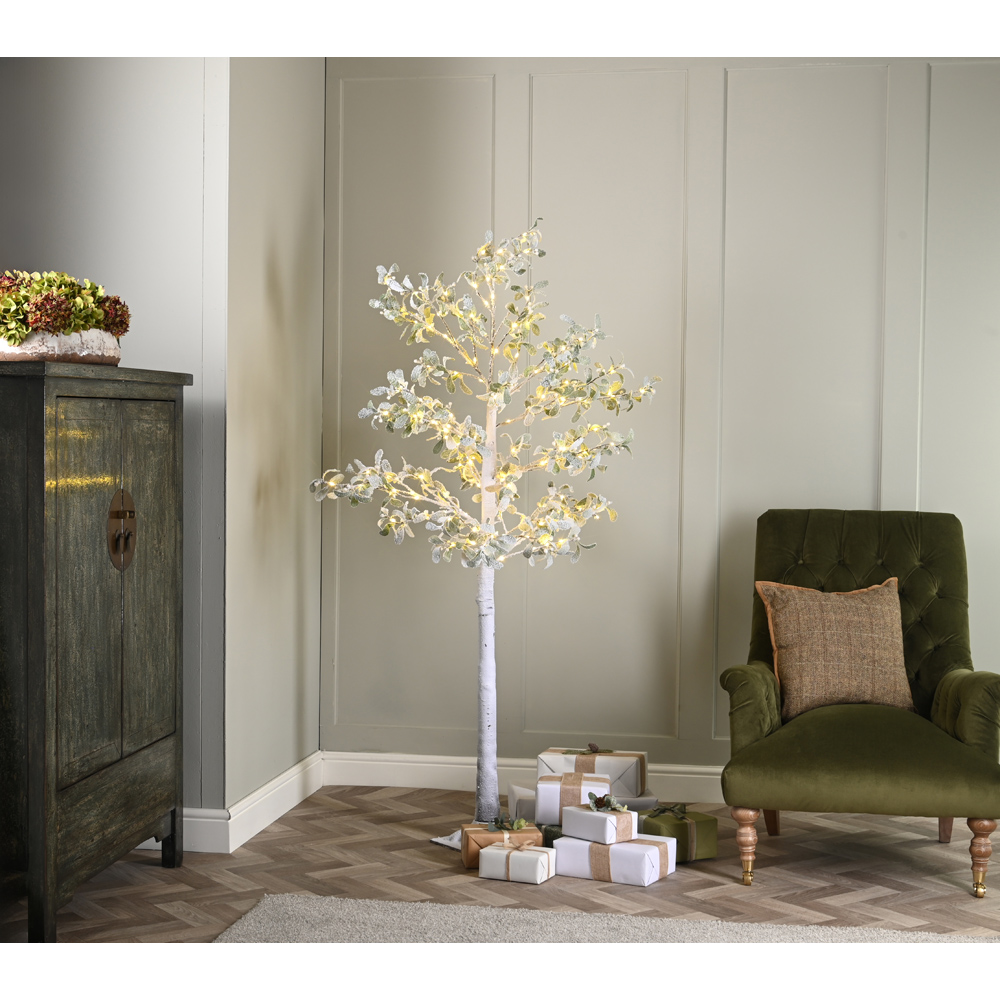 Festive Warm White LED Snowy Christmas Mistletoe Tree 5.9ft Image 2