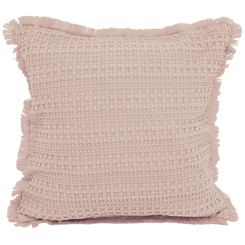 Velosso Waffle Fringed Pink Filled Cushion 43 x 43cm 2 Pack Image 1