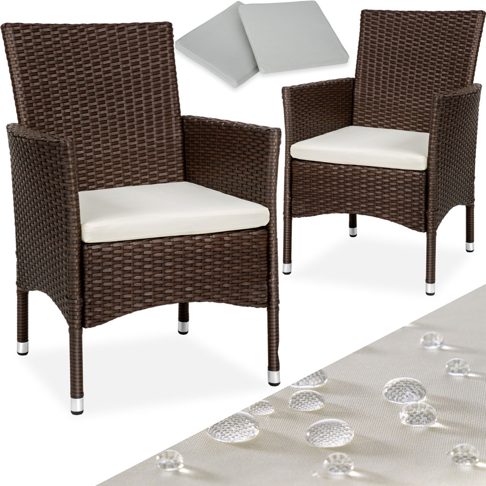 tectake Nantes Set of 2 Brown and Beige Polyrattan Garden Chair Image 2