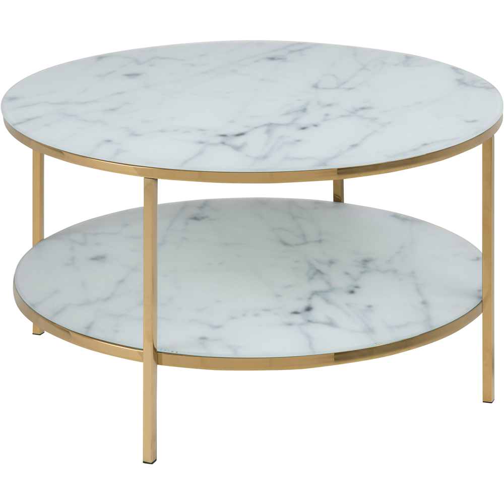 Florence Alisma White Marble Effect and Gold Round Coffee Table Image 3