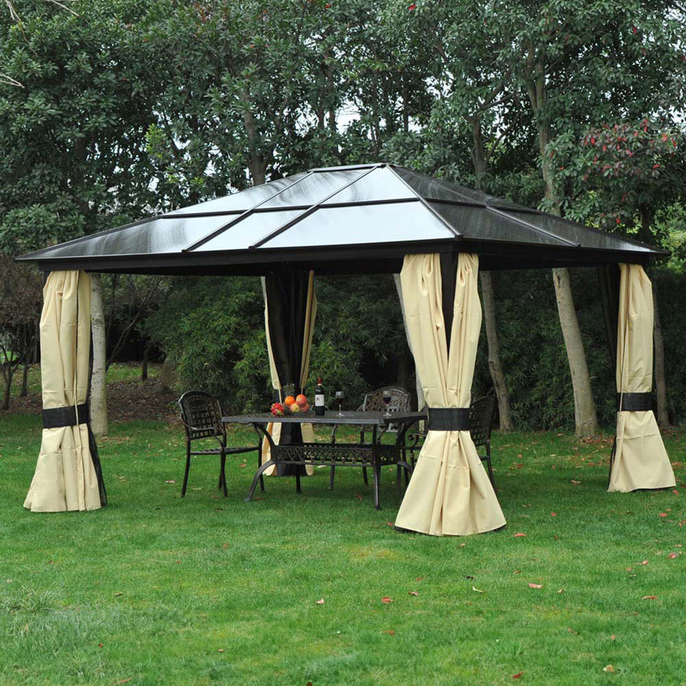 Outsunny 4 x 3.6m Black Gazebo with Hardtop Image 1