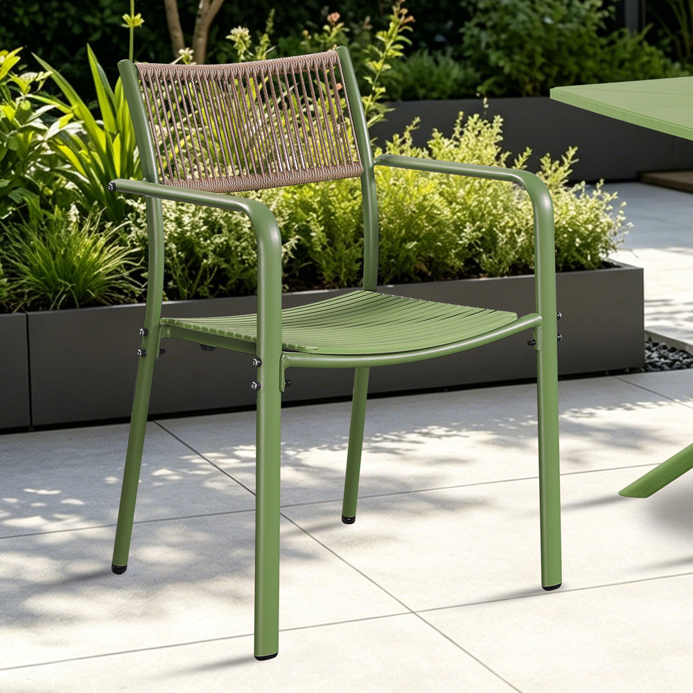 Core Products Set of 2 Moss Green Rope Back Effect Metal Garden Bistro Armchair Image 4