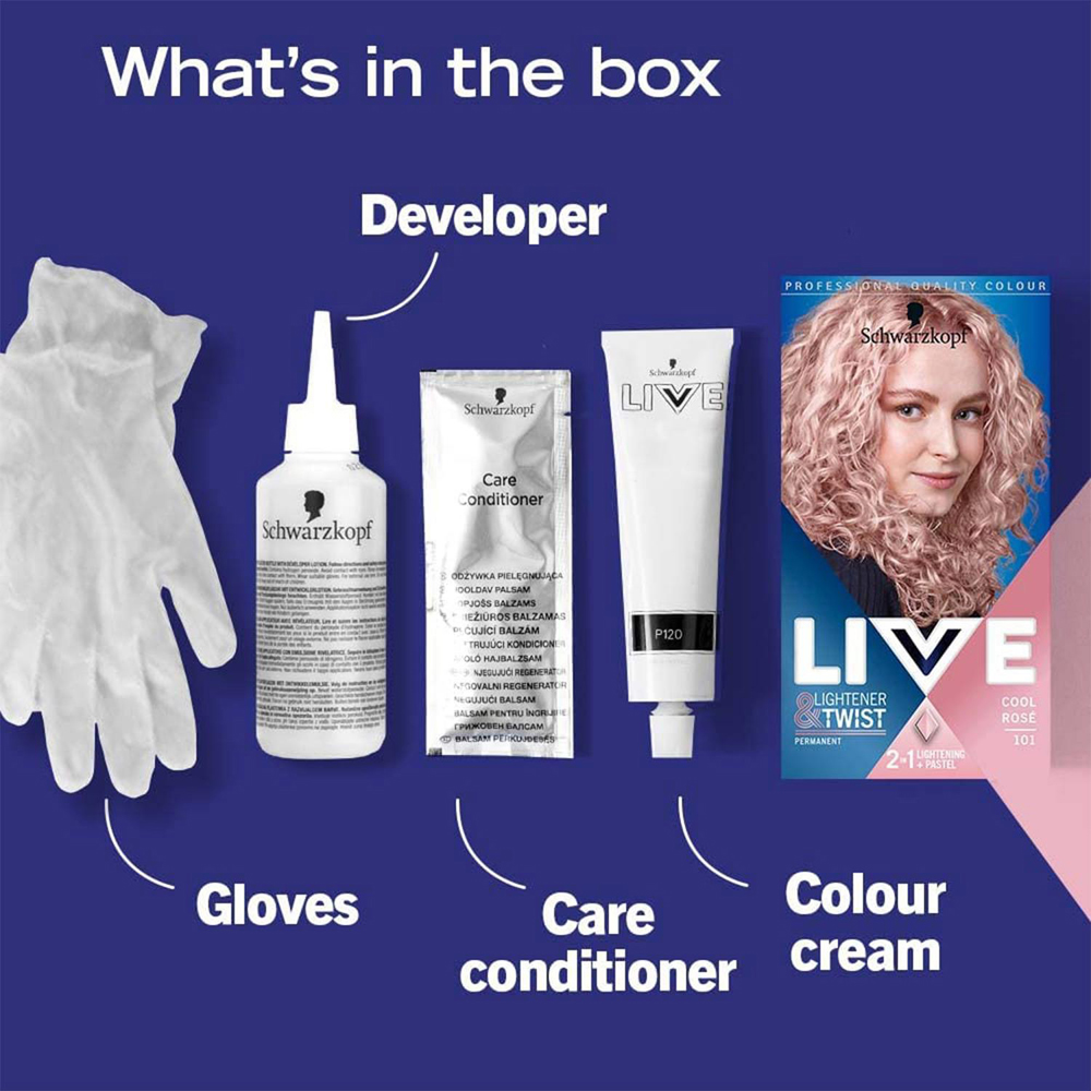 Schwarzkopf Live 2 in 1 Lightener+Twist Cool Rose 101 Permanent Hair Dye Image 6