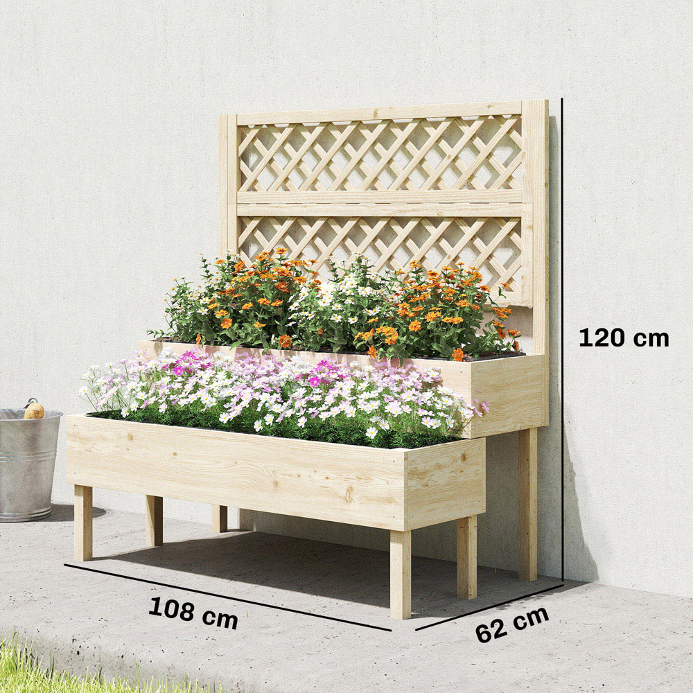 Outsunny 2 Tier Natural Wooden Raised Garden Bed with Trellis 120 x 62 x 108cm Image 9