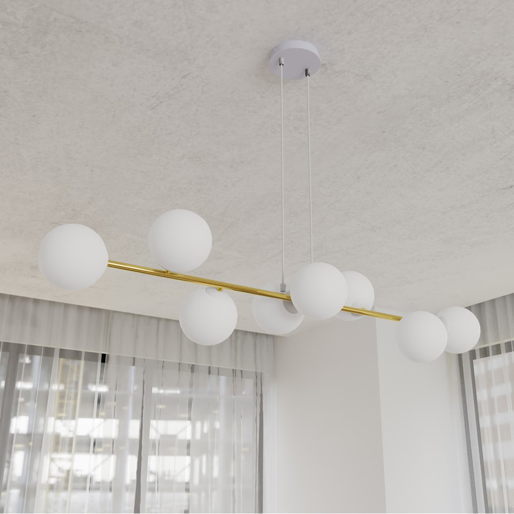 Emibig Gravity 8 Light White Shade White and Gold E14 Ceiling Pendant Light Image 6