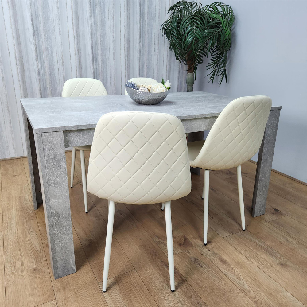 Kosy Koala 4 Seater Faux Leather Gem Pattern Dining Set Stone Grey Effect and Cream Image 4