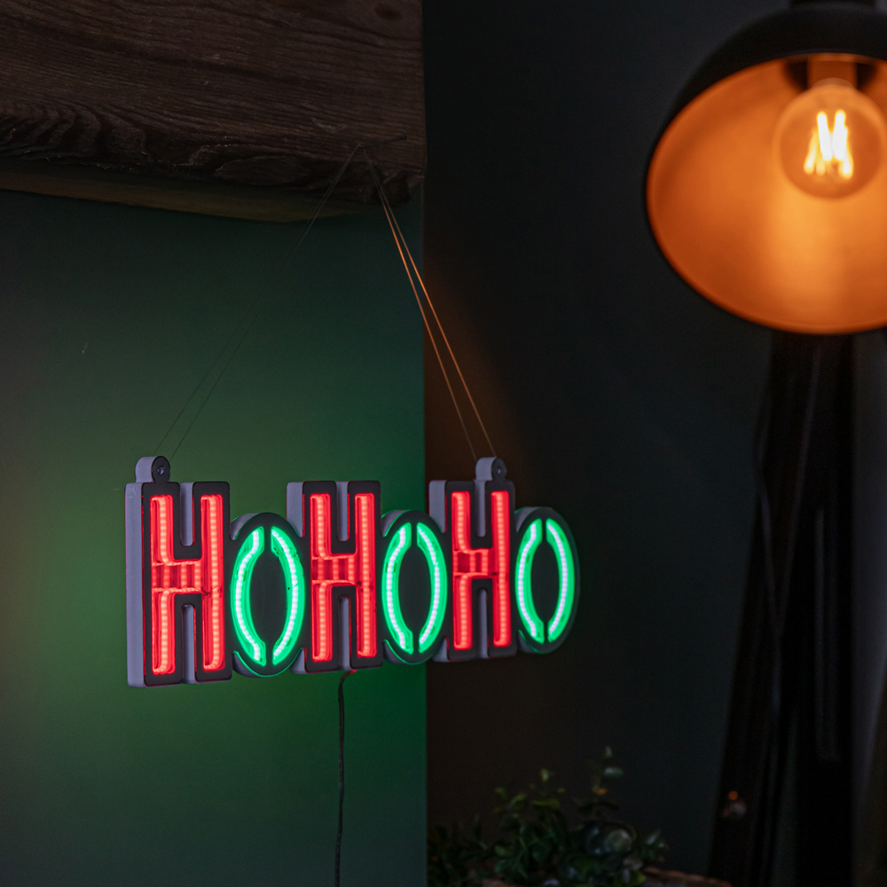 Samuel Alexander Red and Green LED Light Up Hanging Ho Ho Ho Christmas Infinity Mirror Sign 40cm Image 3