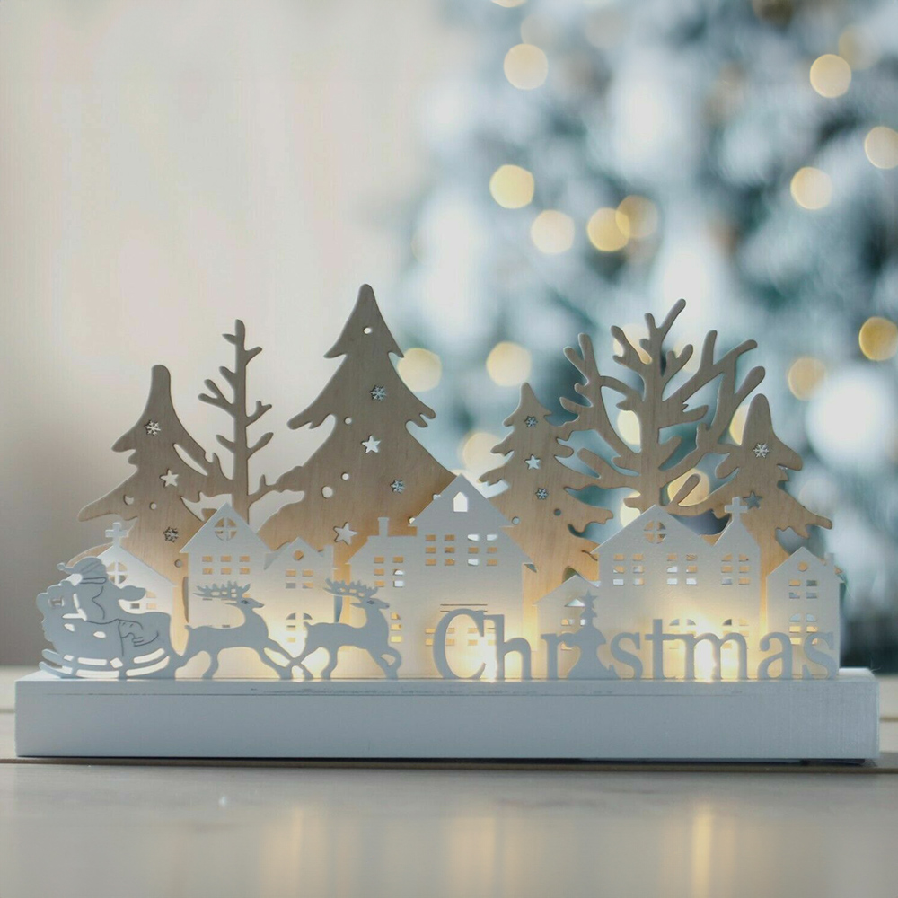 Marco Paul 10 LED Wooden Santa Reindeer and Xmas Sign Image 2