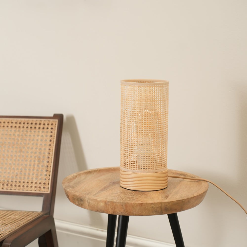 ValueLights Set of 2 Elsa Natural Bamboo Shade Wooden LED Table Lamp Image 3
