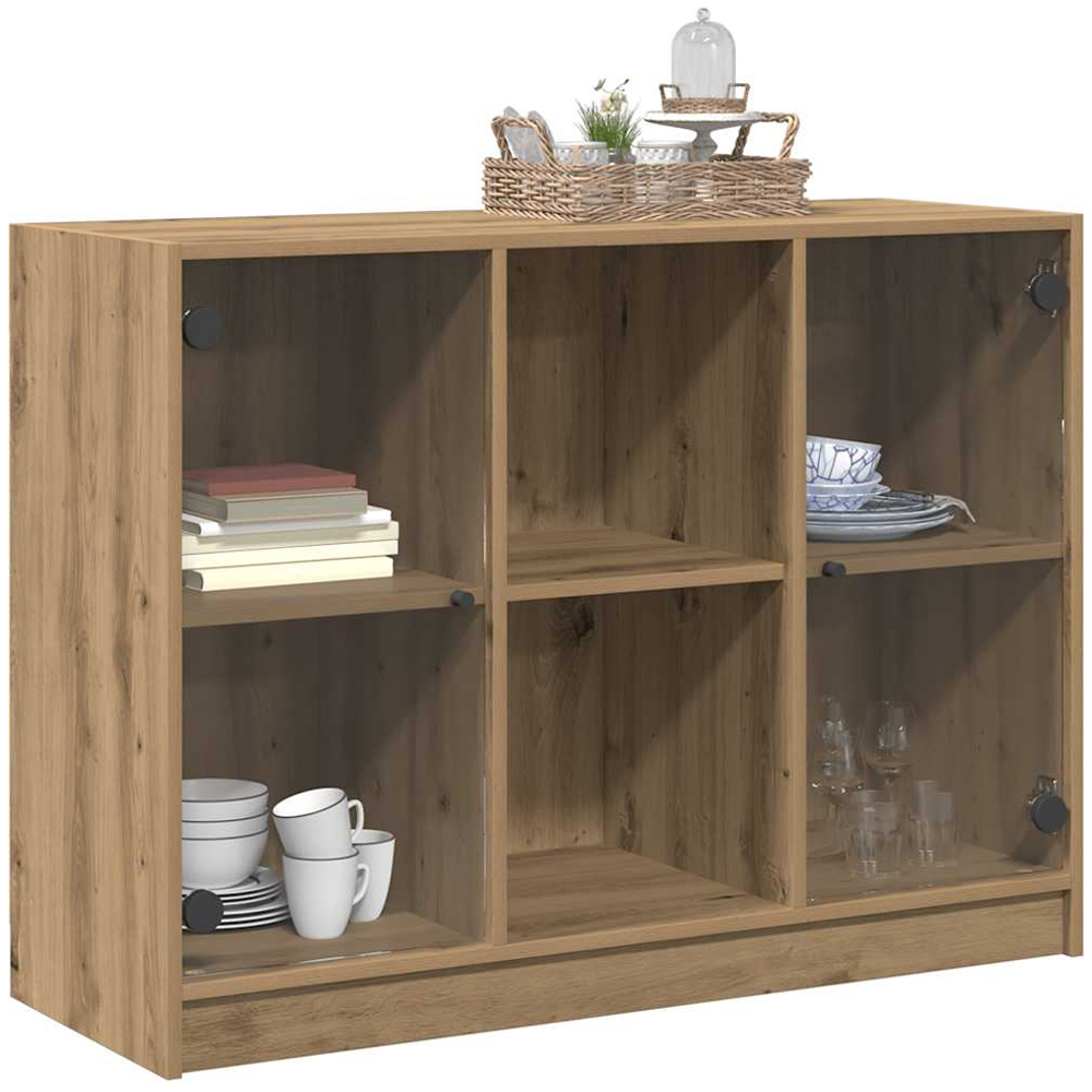vidaXL 2 Glass Door 2 Shelf Artisan Oak Sideboard Image 3
