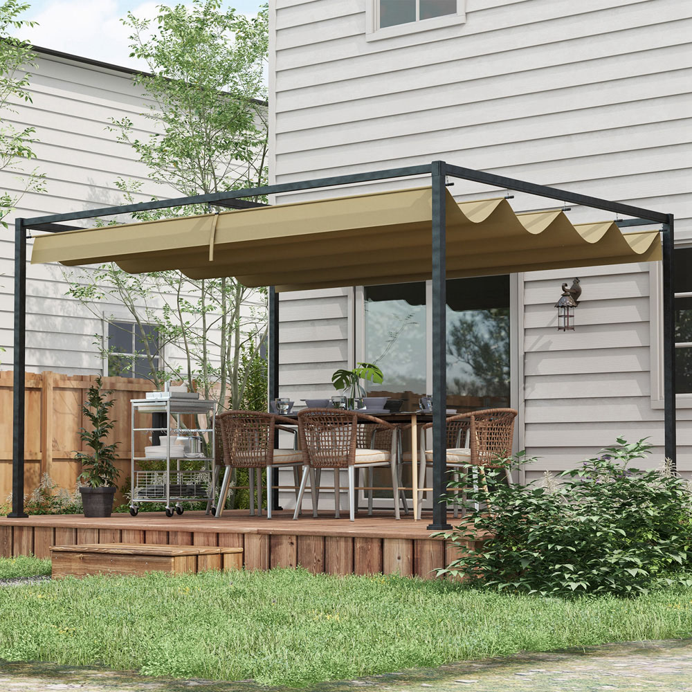 Outsunny 3 x 2m Khaki Steel Frame Retractable Roof Pergola Image 1