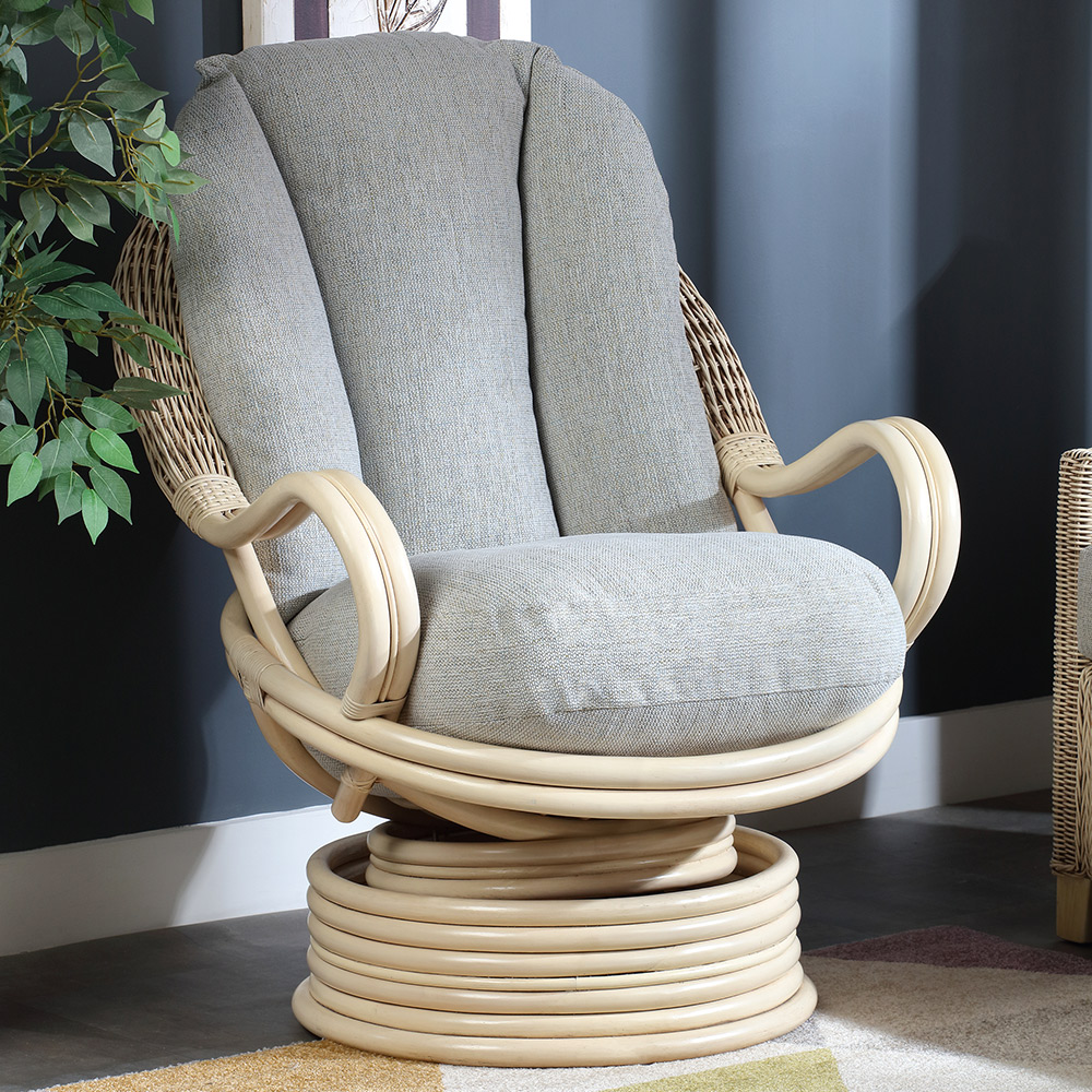 Desser Dijon Natural Rattan Pebble Fabric Swivel Rocker Chair Image 1