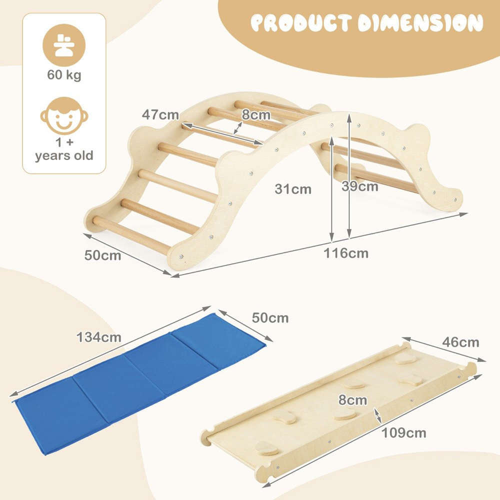 Costway 3-in-1 Toddler Natural Wooden Climber with Ramp Image 8