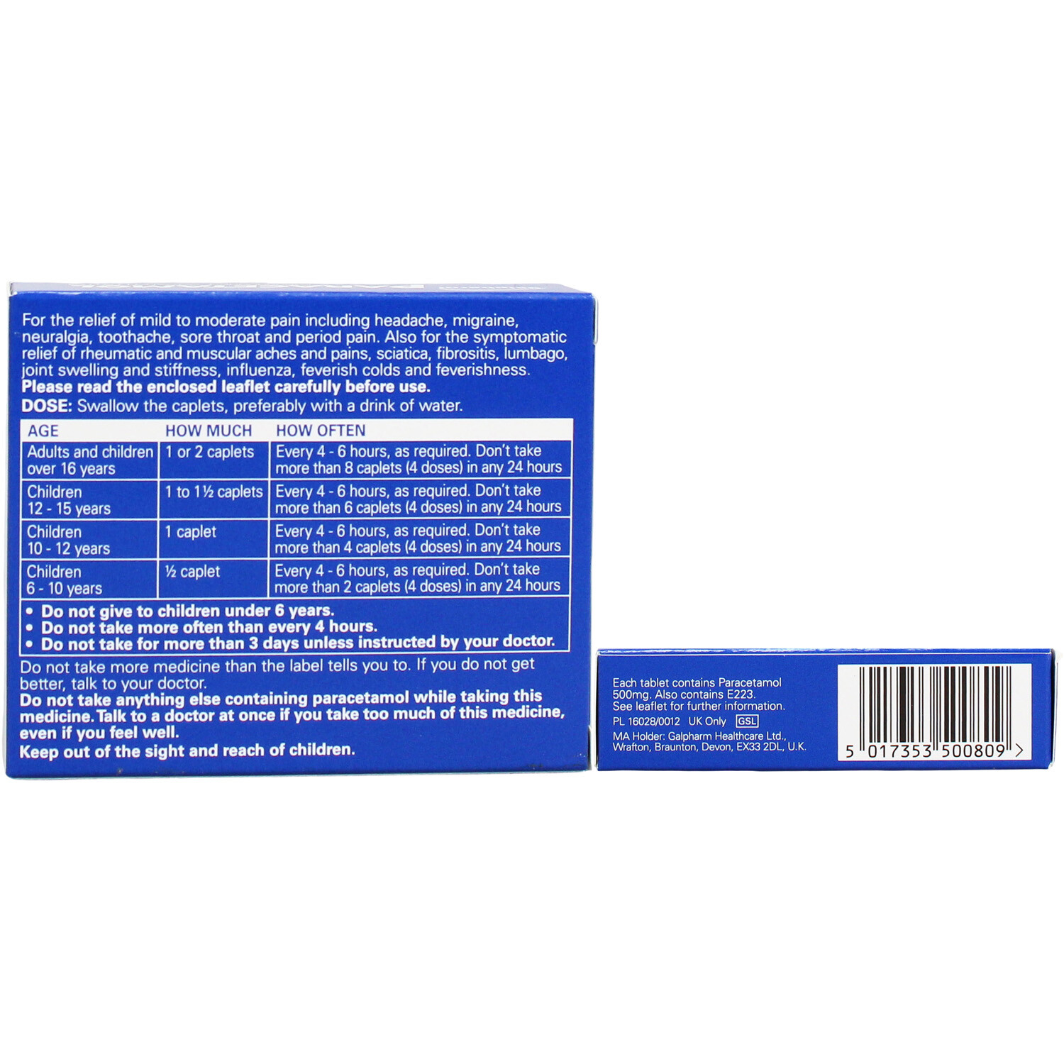 Pack of 16 Galpharm 500mg Paracetamol Caplets Image 2