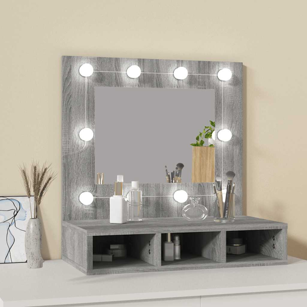 vidaXL 3 Shelf LED Sonoma Grey Mirror Cabinet Image 9