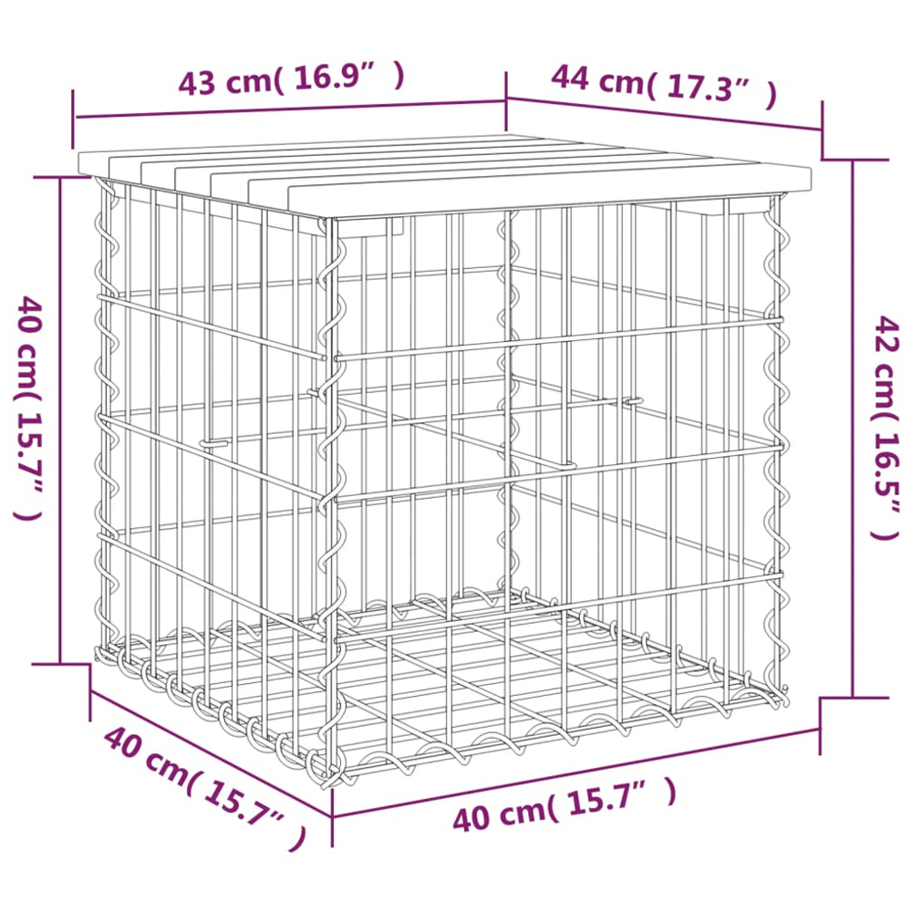 vidaXL Brown Solid Impregnated Pine Wood Gabion Design Garden Bench 43 x 44 x 42cm Image 7