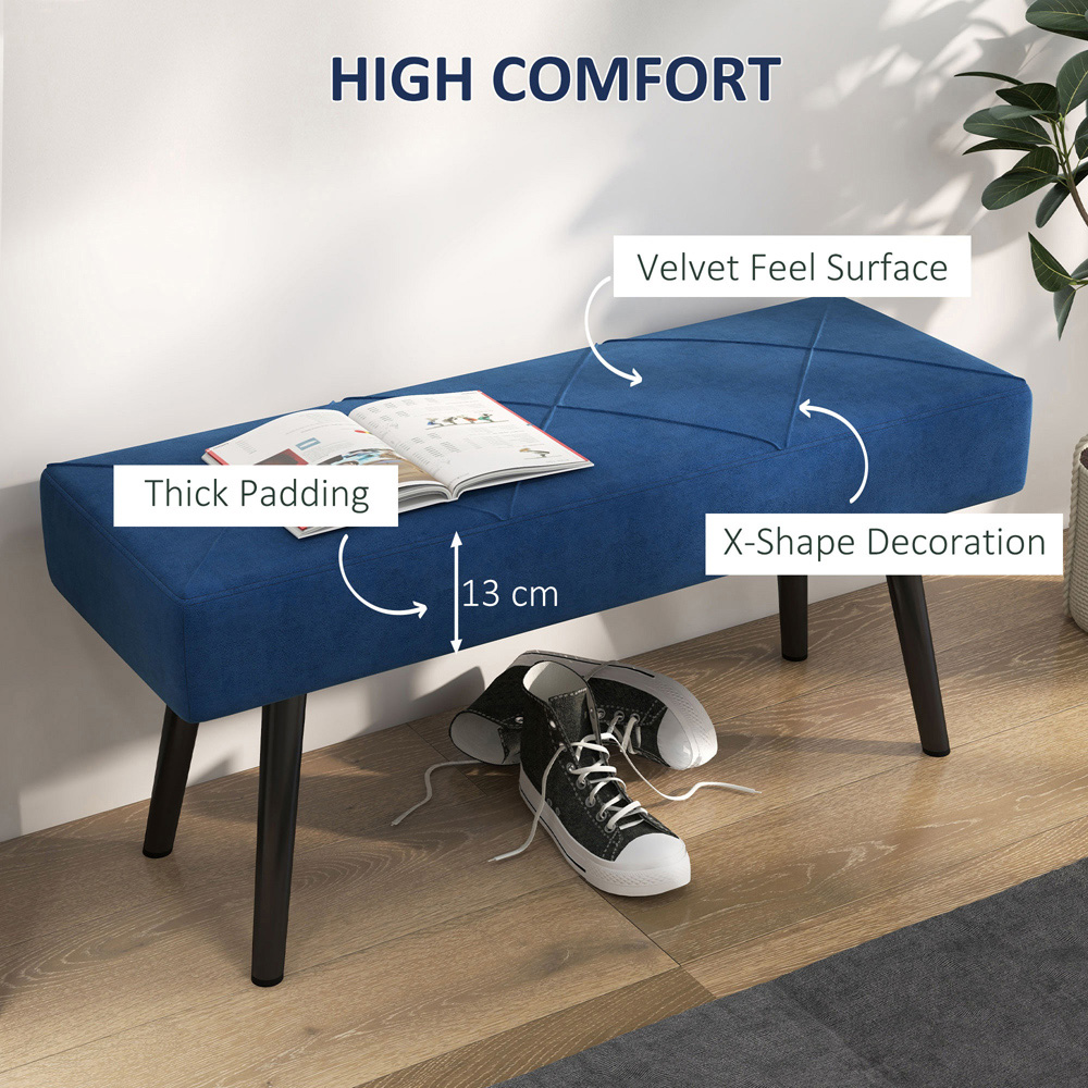 HOMCOM Blue Bed End Bench with X-Shape Design and Steel Legs Image 4