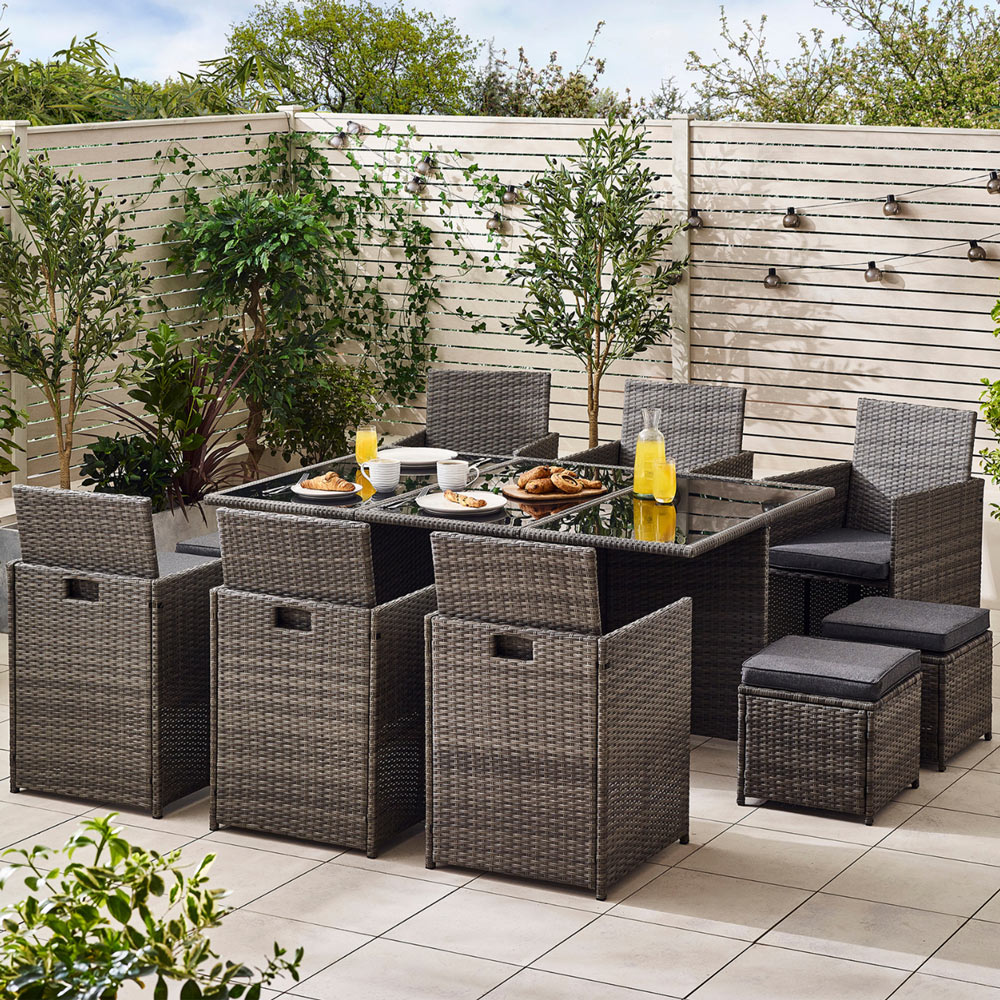 Furniturebox Marseille Rattan 10 Seater Dining Set Grey Image 1