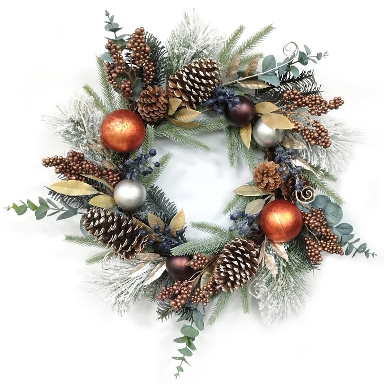 Green Wreath with Burnt Orange Baubles Image