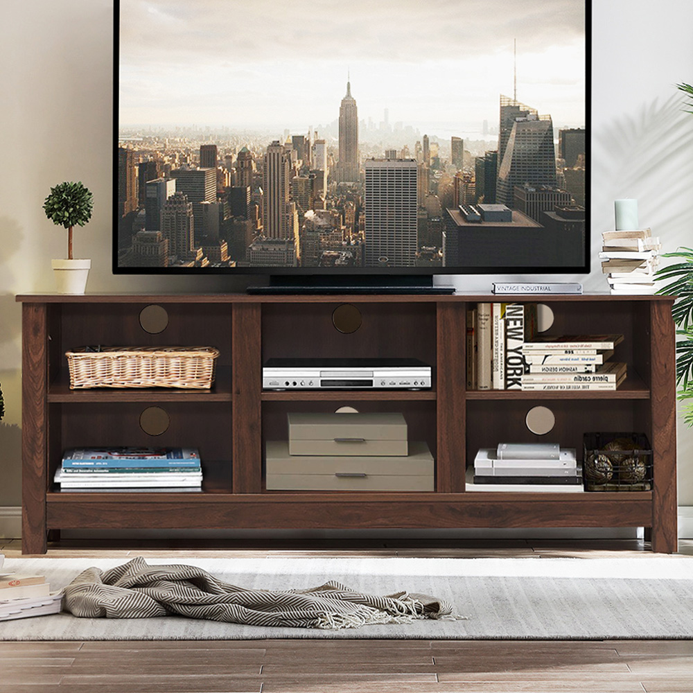 Costway 6 Shelf Brown Wooden TV Stand Wilko