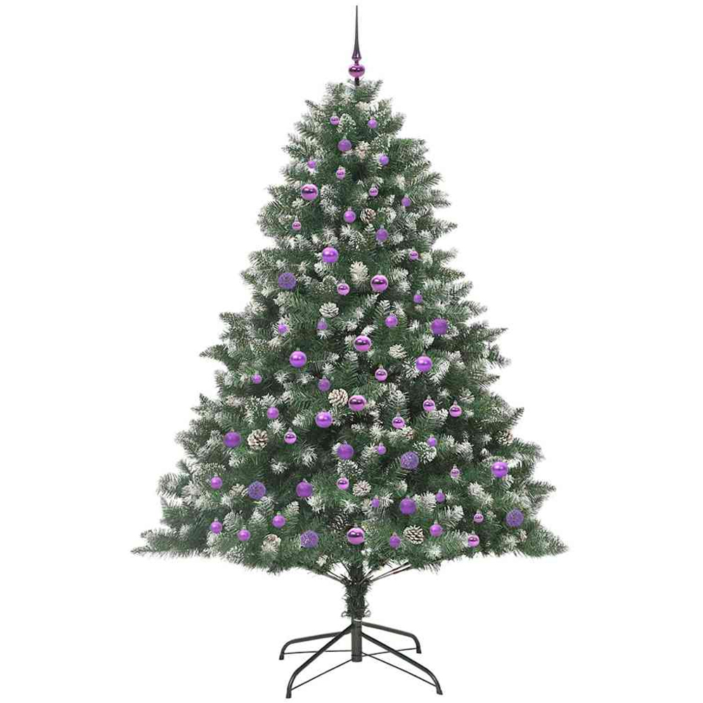 vidaXL Pre-Lit Lilac Baubles Green Artificial Snow Tipped Christmas Tree 7ft Image 4