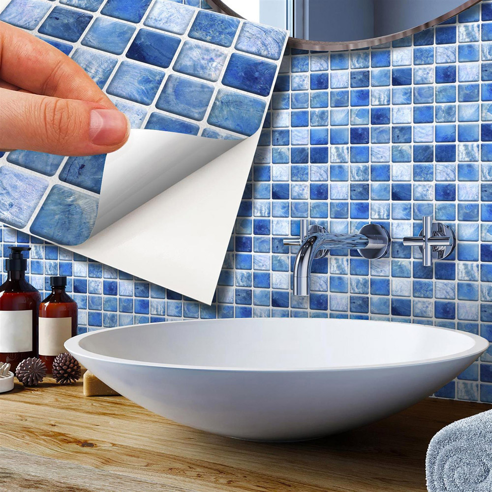Wallplus Mother Pearl Blue Jewel Mosaic Wall Tile Sticker 15 x 15cm 48 Pack Image 7