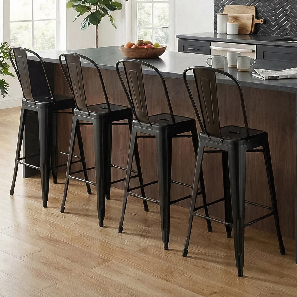 FWStyle Black Gloss Metal Bar Chair 4 Pack Image 1