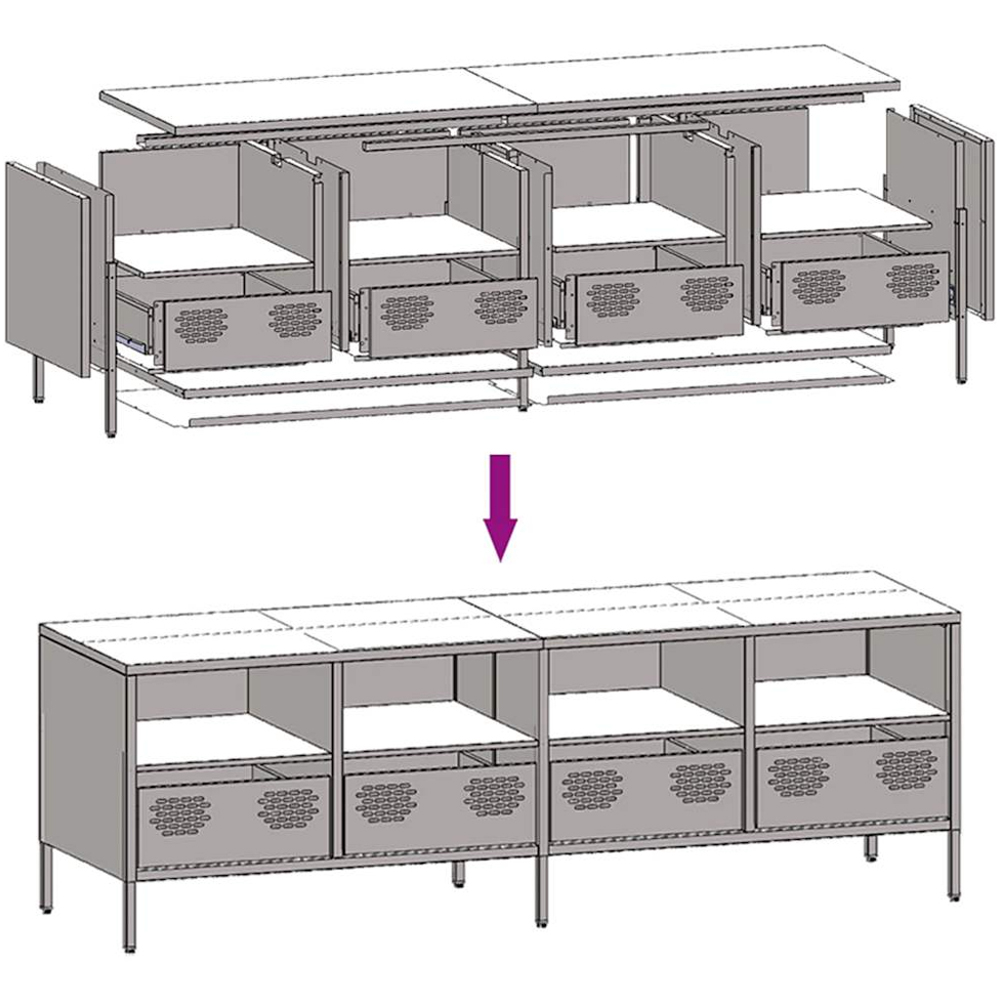vidaXL 4 Drawer 4 Shelf Mustard Yellow Cold-Rolled Steel TV Cabinet Image 9