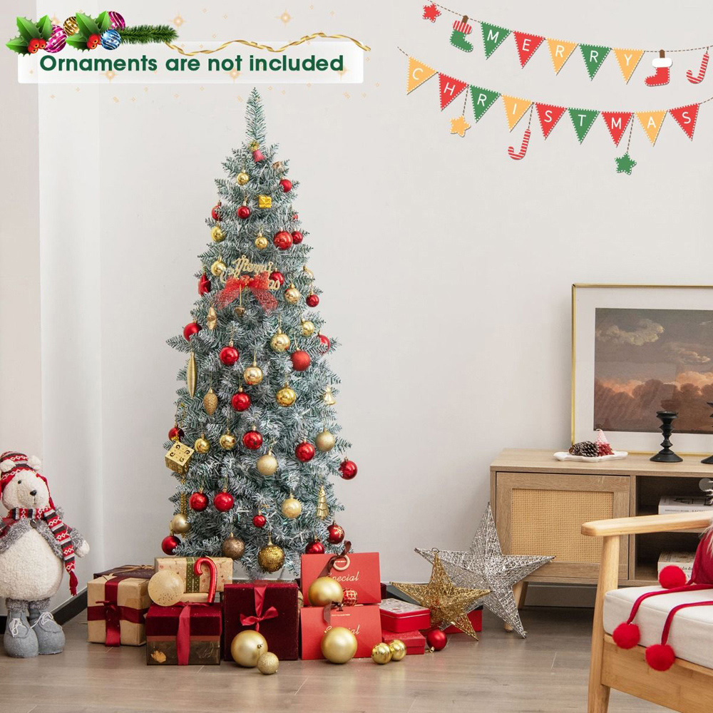 Costway Pre Lit Multicolour Slim Pencil LED Artificial Christmas Tree 6ft Image 4