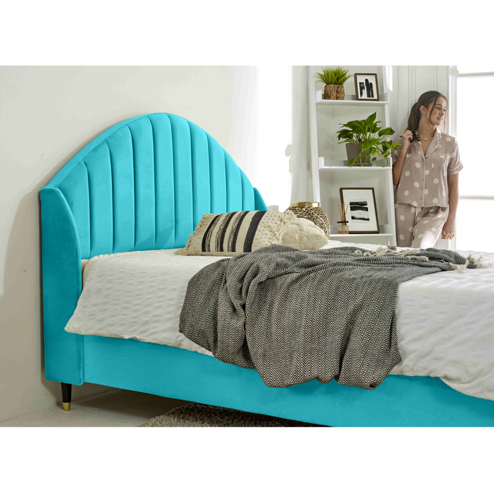 Eleganza Elysium King Size Teal Plush Velvet Bed Frame with Curved Winged Headboard Image 3
