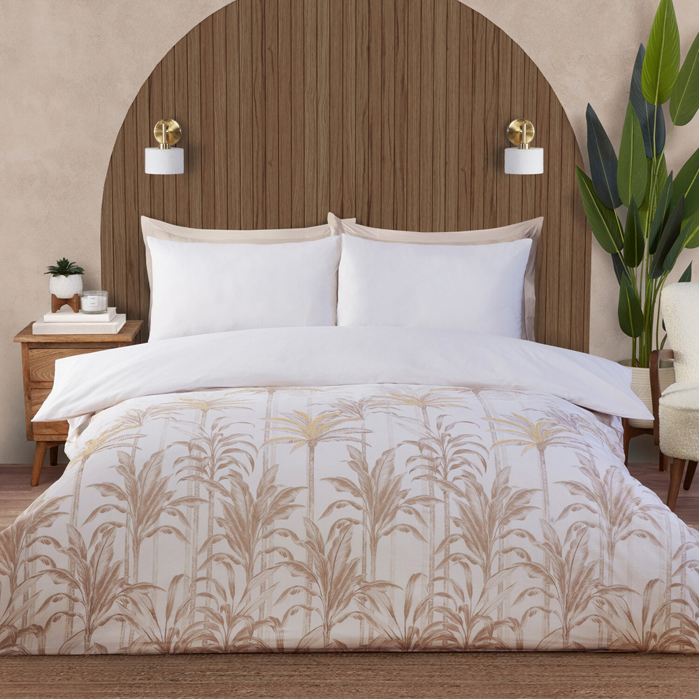 Palms Metallic Duvet Set Neutral King Image 1