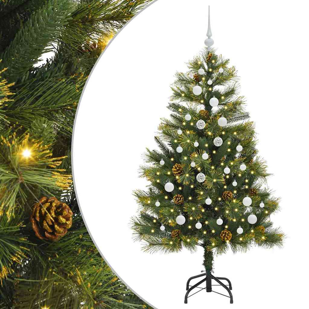 vidaXL Pre-Lit White Baubles and Pinecones Green Artificial Christmas Tree 5ft Image 2