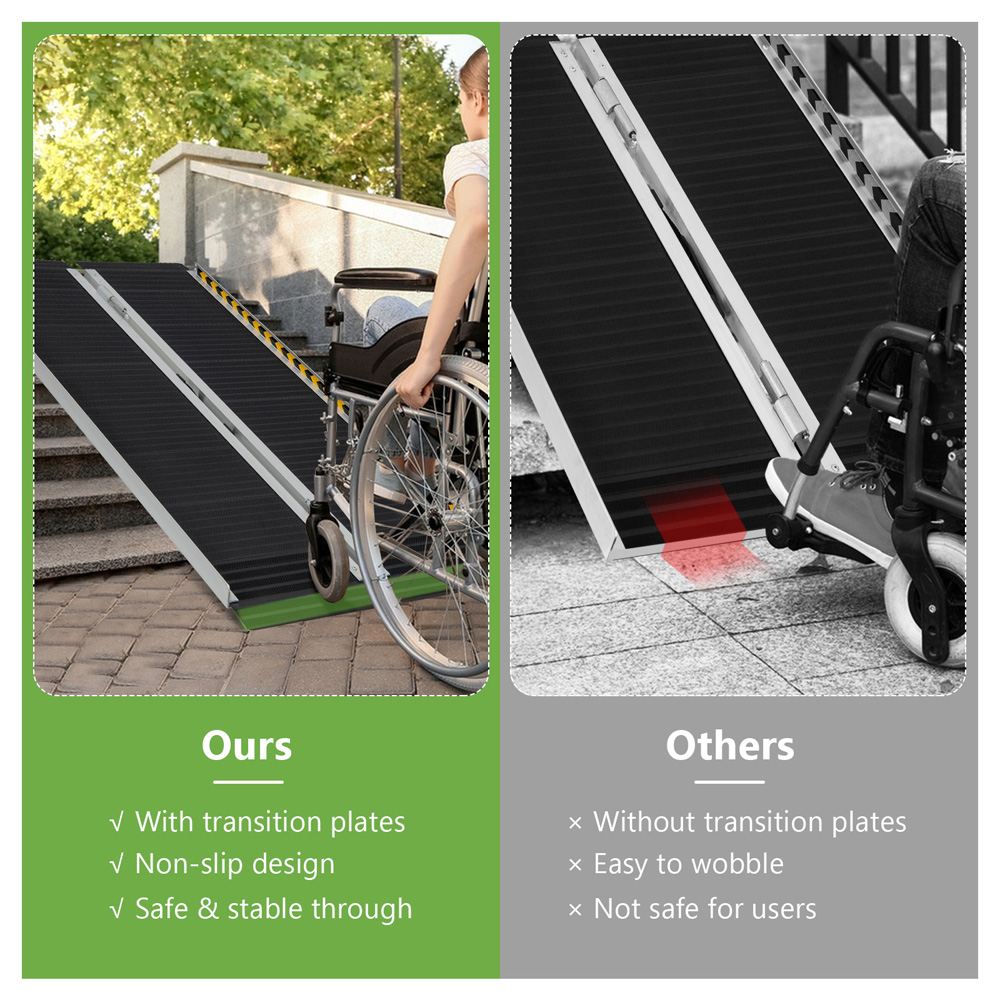 Costway Portable Aluminium Wheelchair Ramp with Transition Plate 4ft Image 4