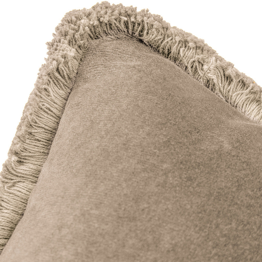Paoletti Freya Taupe Velvet Fringed Cushion Image 3