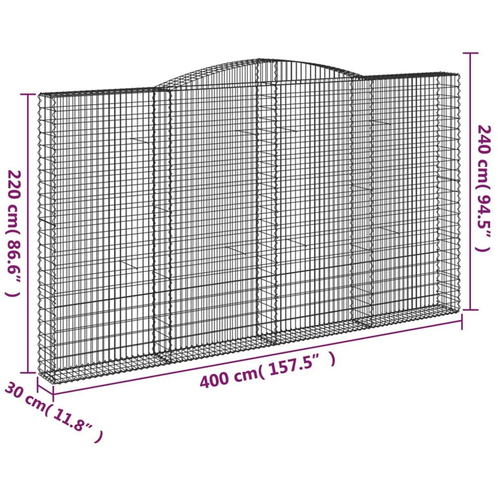 vidaXL Silver Galvanised Iron Arched Gabion Basket 220/240 x 30 x 400cm 10 Pack Image 5