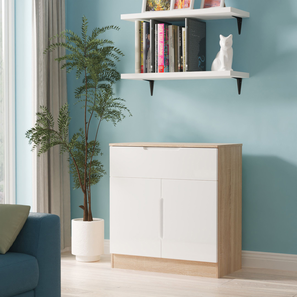Crowndale Milan 2 Door Single Drawer White Gloss and Bardolino Oak Sideboard Ready Assembled Image 8