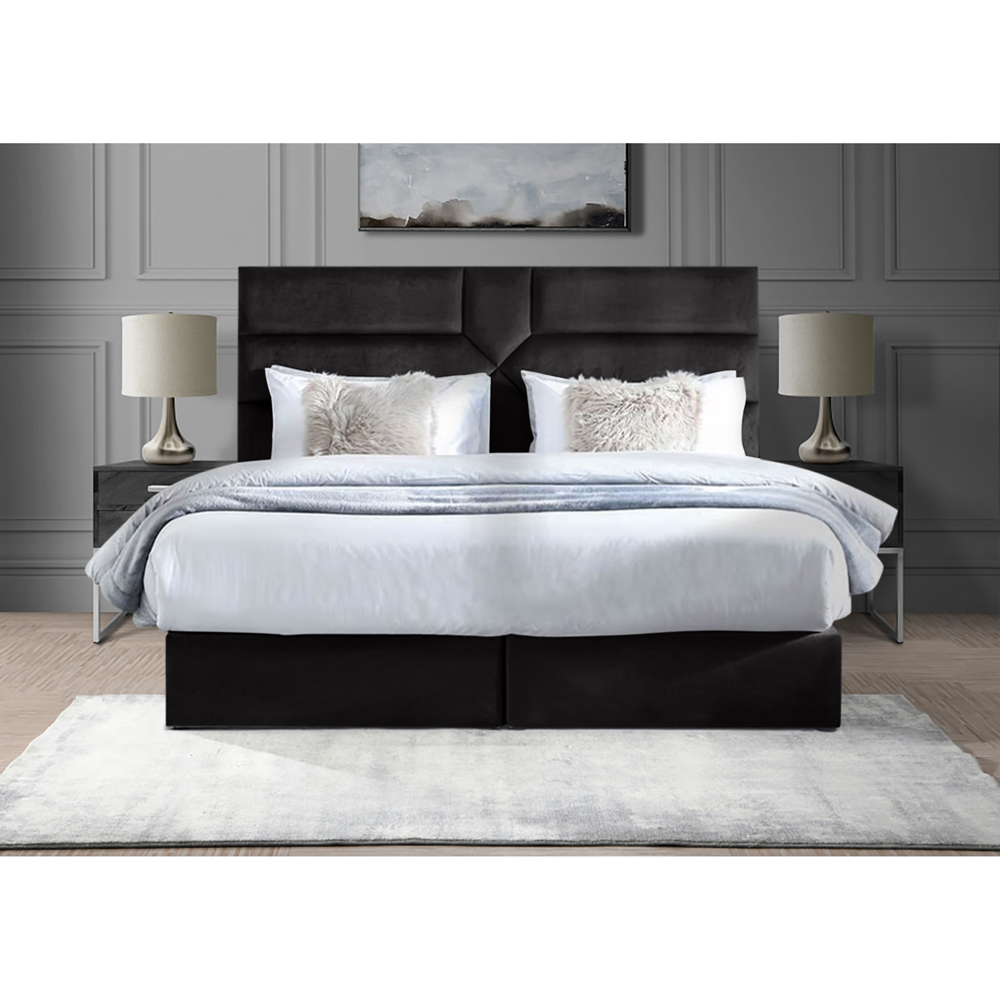 Eleganza Home Tranquilite Single Black Plush Velvet Divan Bed with Headboard Image 2