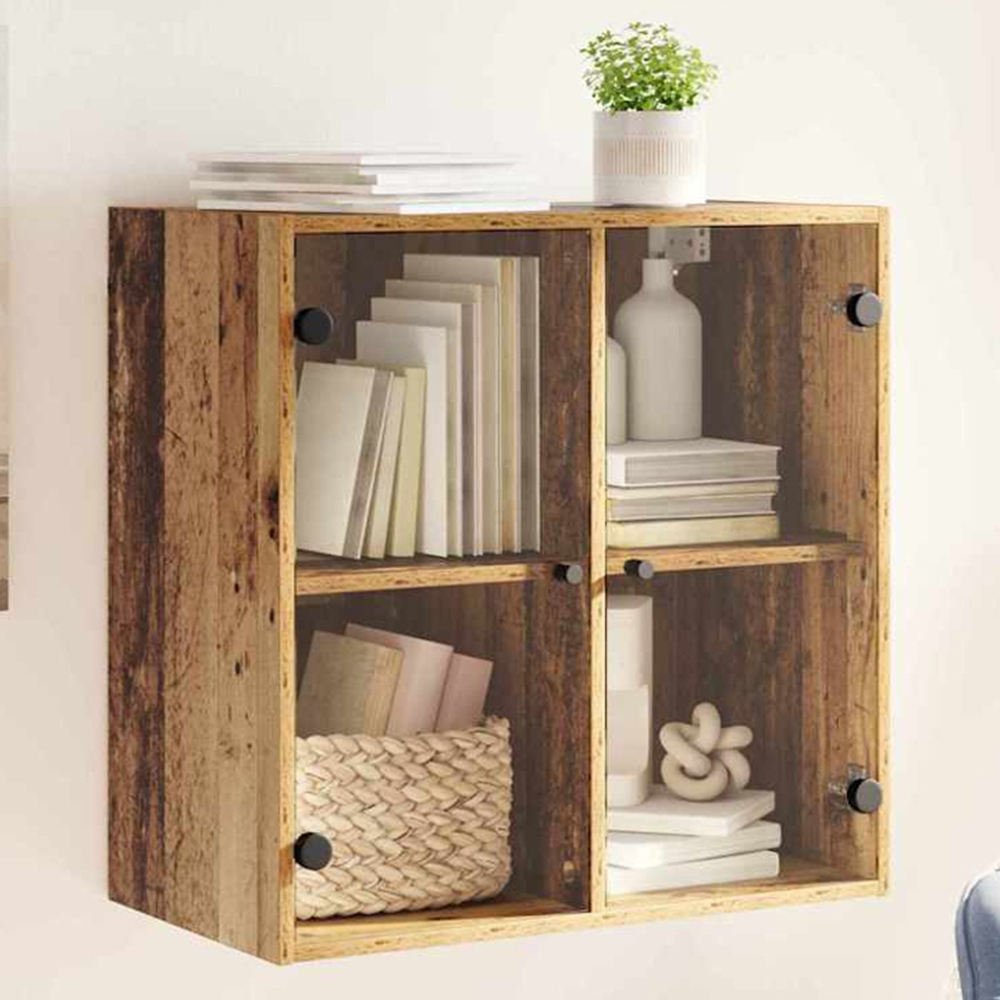 vidaXL 2 Glass Door Old Wood Wall Cabinet Image 1