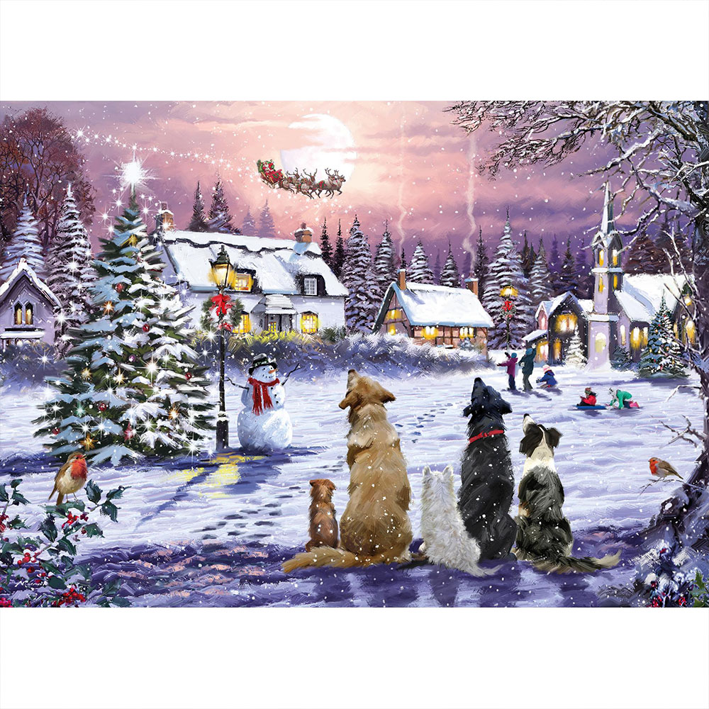 Samuel Alexander Dogs Watching Santa Scene Christmas Light Up Wall Art 30 x 40cm Image 1
