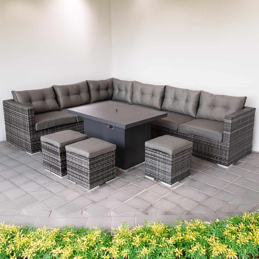 Furniture One 9 Seater Grey Corner Sofa Set with Fire Pit Table Image 1