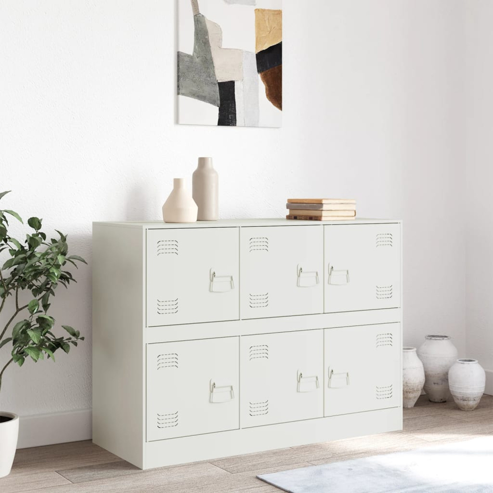 vidaXL 6 Door White Steel Sideboard Image 3