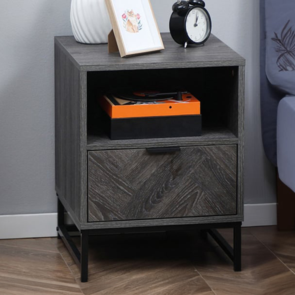 Portland Single Drawer Dark Grey Bedside Table Image 1