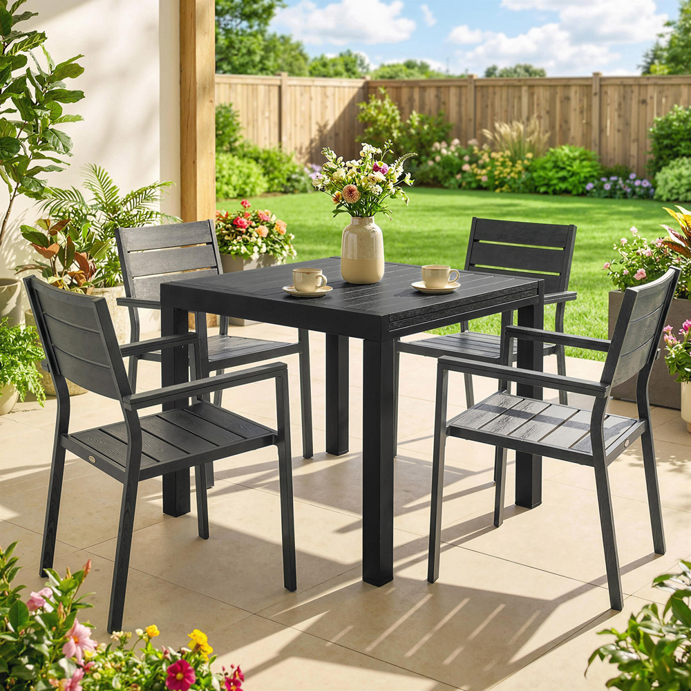 Outsunny 6 Seater 80-160cm Slatted Top Aluminium Extendable Garden Dining Table Black Image 3