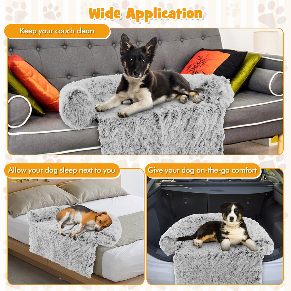 Costway White Medium Fluffy Dog Mat Couch Cover Protector with Anti Slip Bottom Image 5