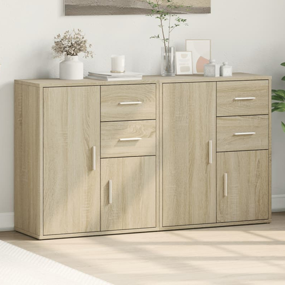 vidaXL 2 Door 2 Drawer Sonoma Oak Sideboard Set of 2 Image 1