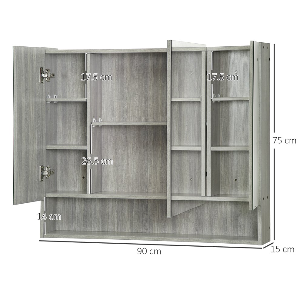 Kleankin Grey Mirror Bathroom Cabinet Image 3